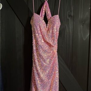 Pink Sequin Halter Dress
